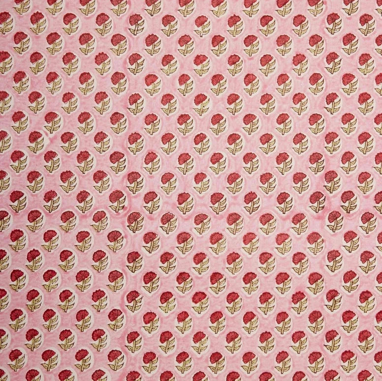 Block Printed Cotton Wrapping Paper - Daisy Pink