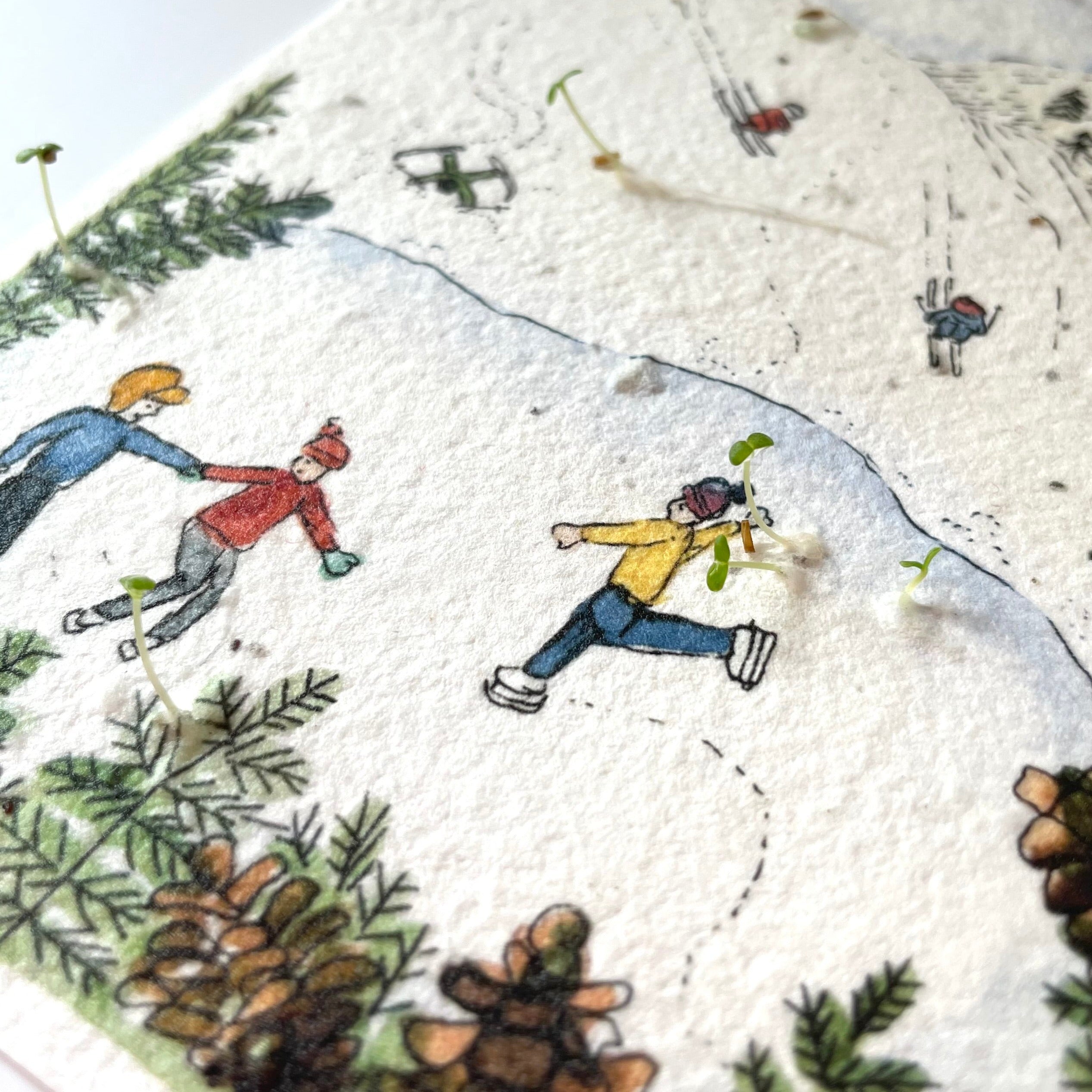 Ruby & Bo Skaters & Skiers Plantable Christmas Card growing wildflower seedlings