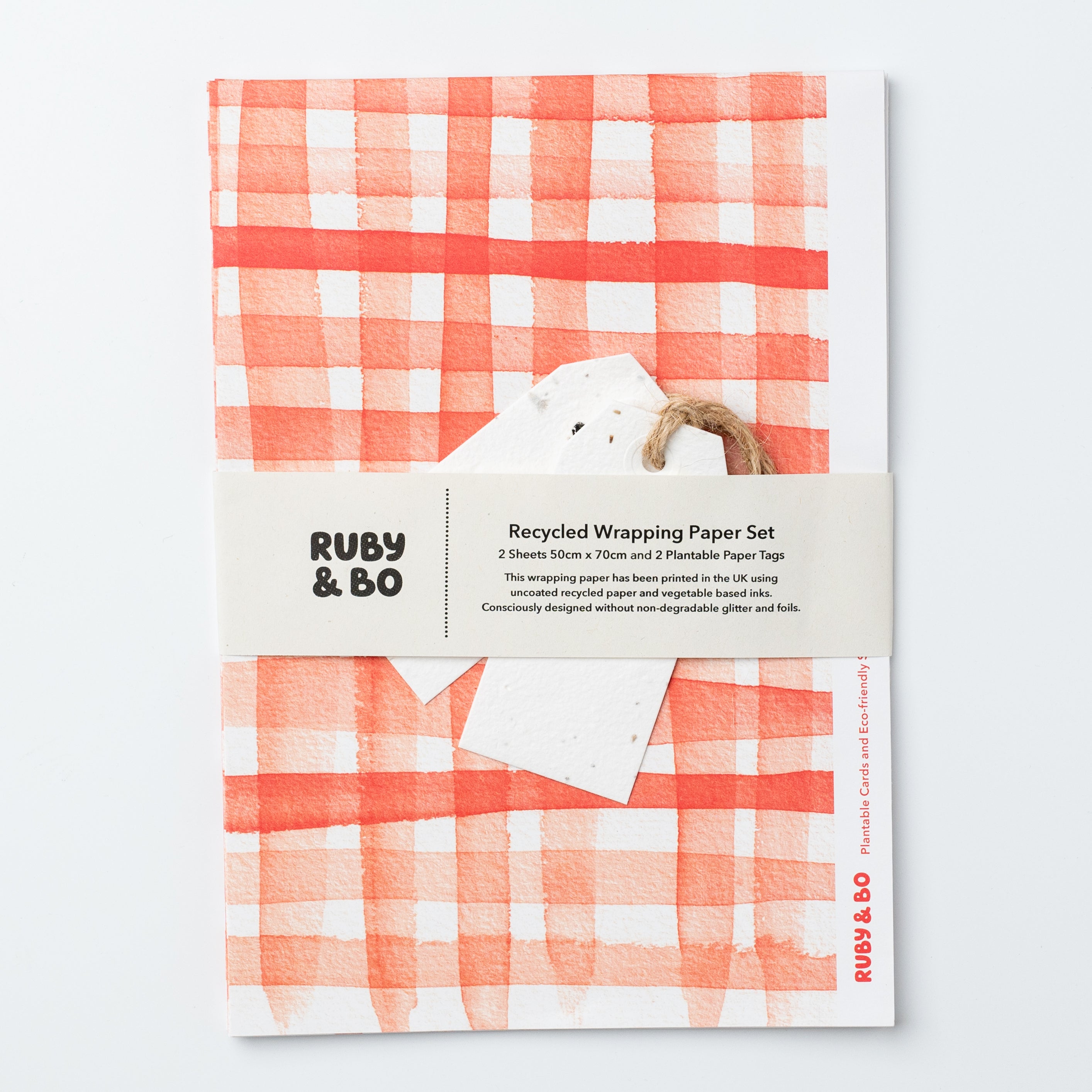 Ruby & Bo Gingham Recycled Wrap & Plantable Tag Set