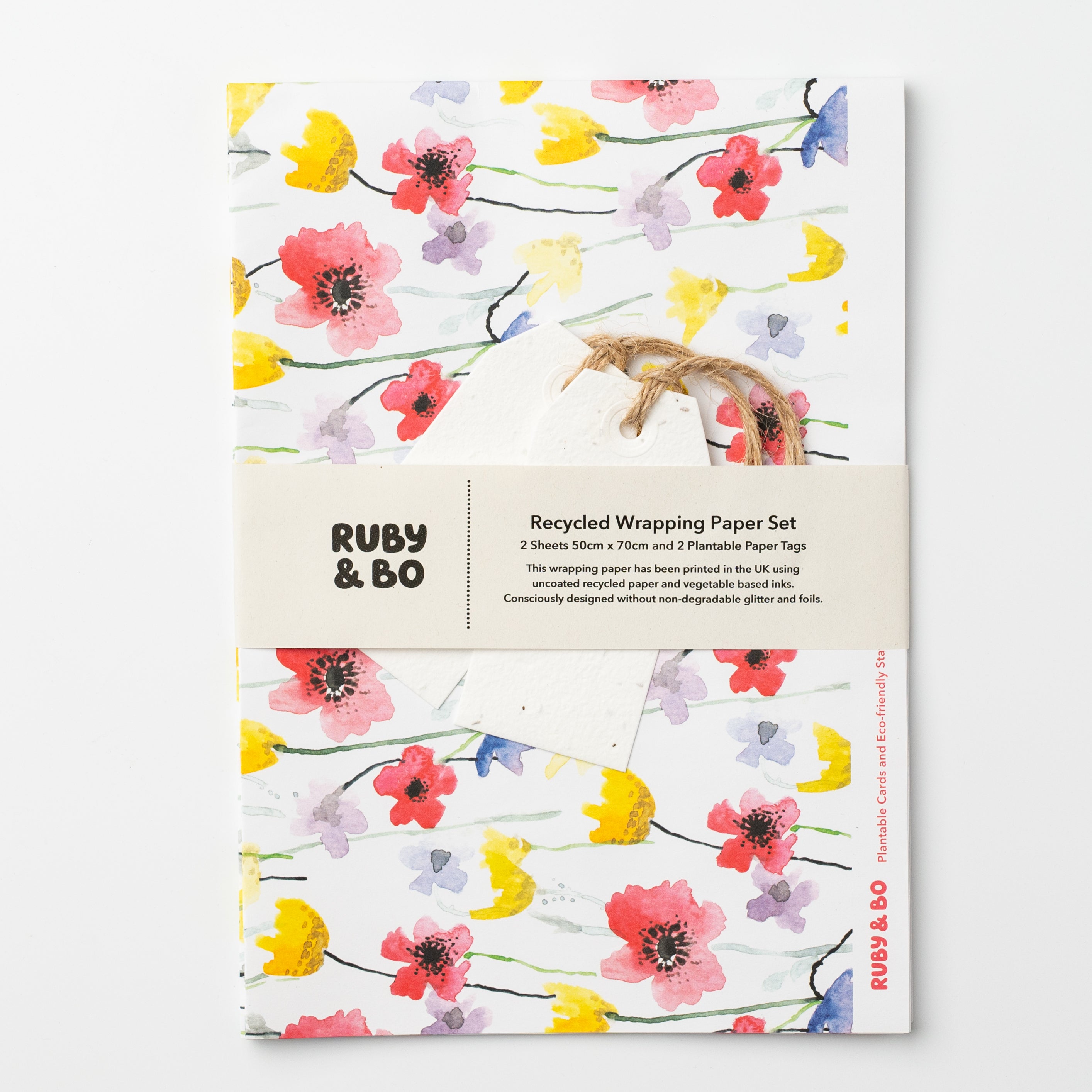 Ruby & Bo Poppy Meadow Recycled Wrap & Plantable Tag Set
