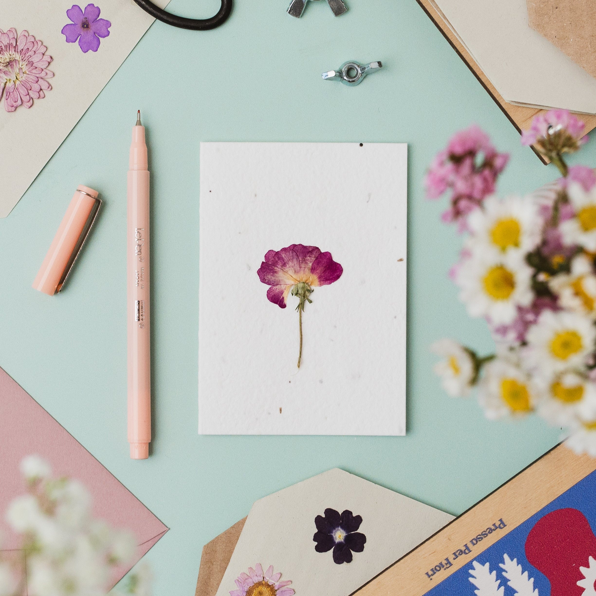 Pressed Flower Plantable Notecard, Crimson Rose