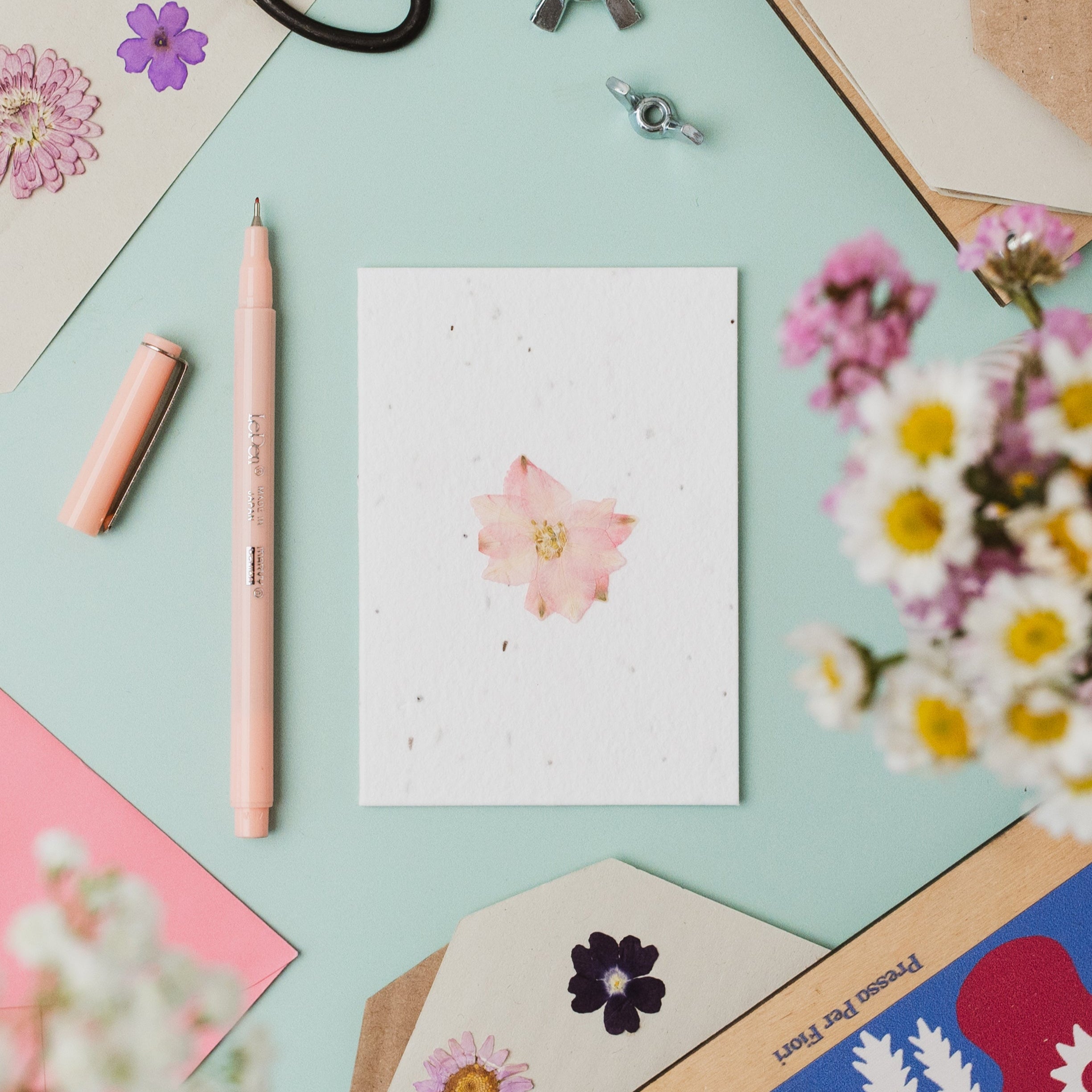 Pressed Flower Plantable Notecard, Pink Flower