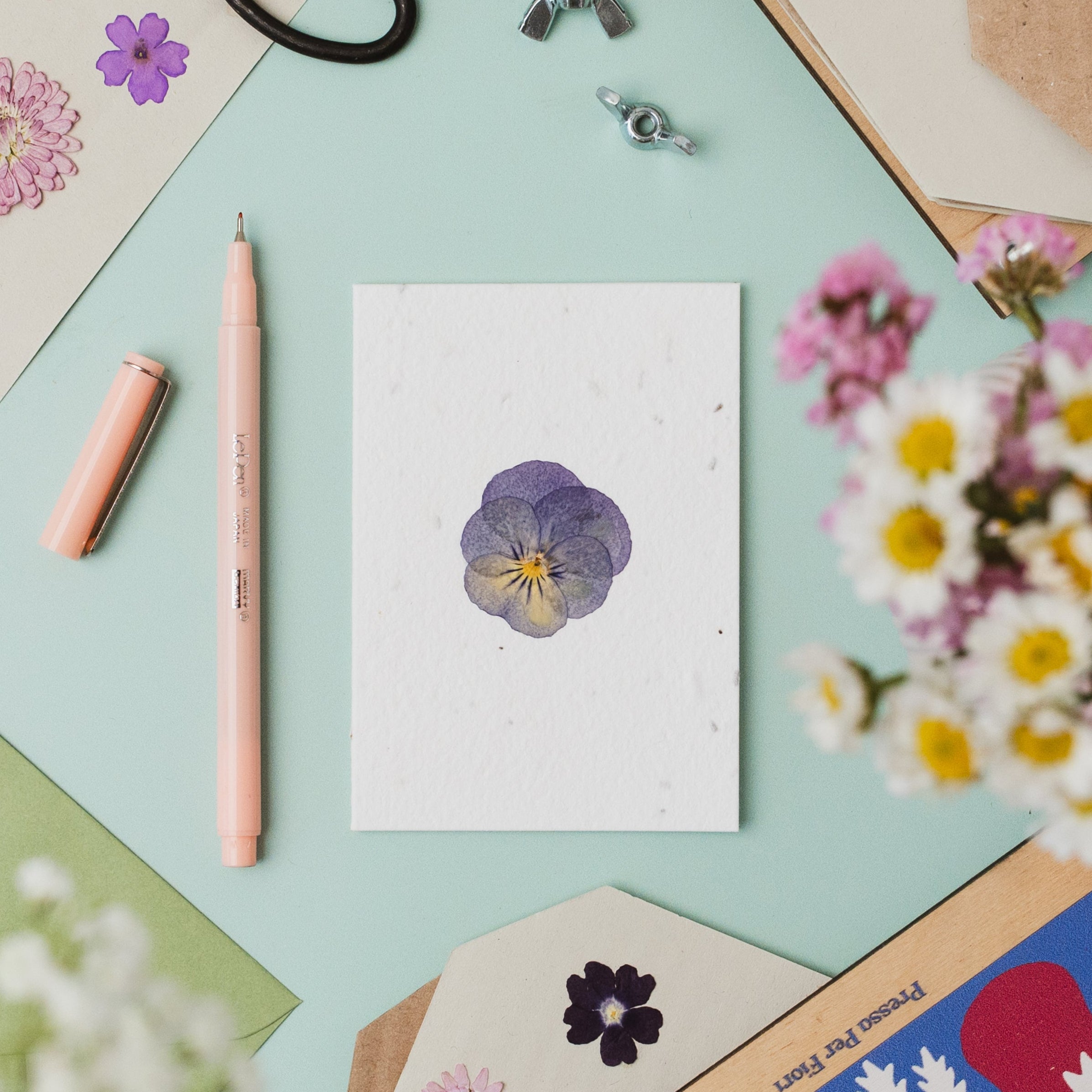 Pansy Pressed Flower Notecard