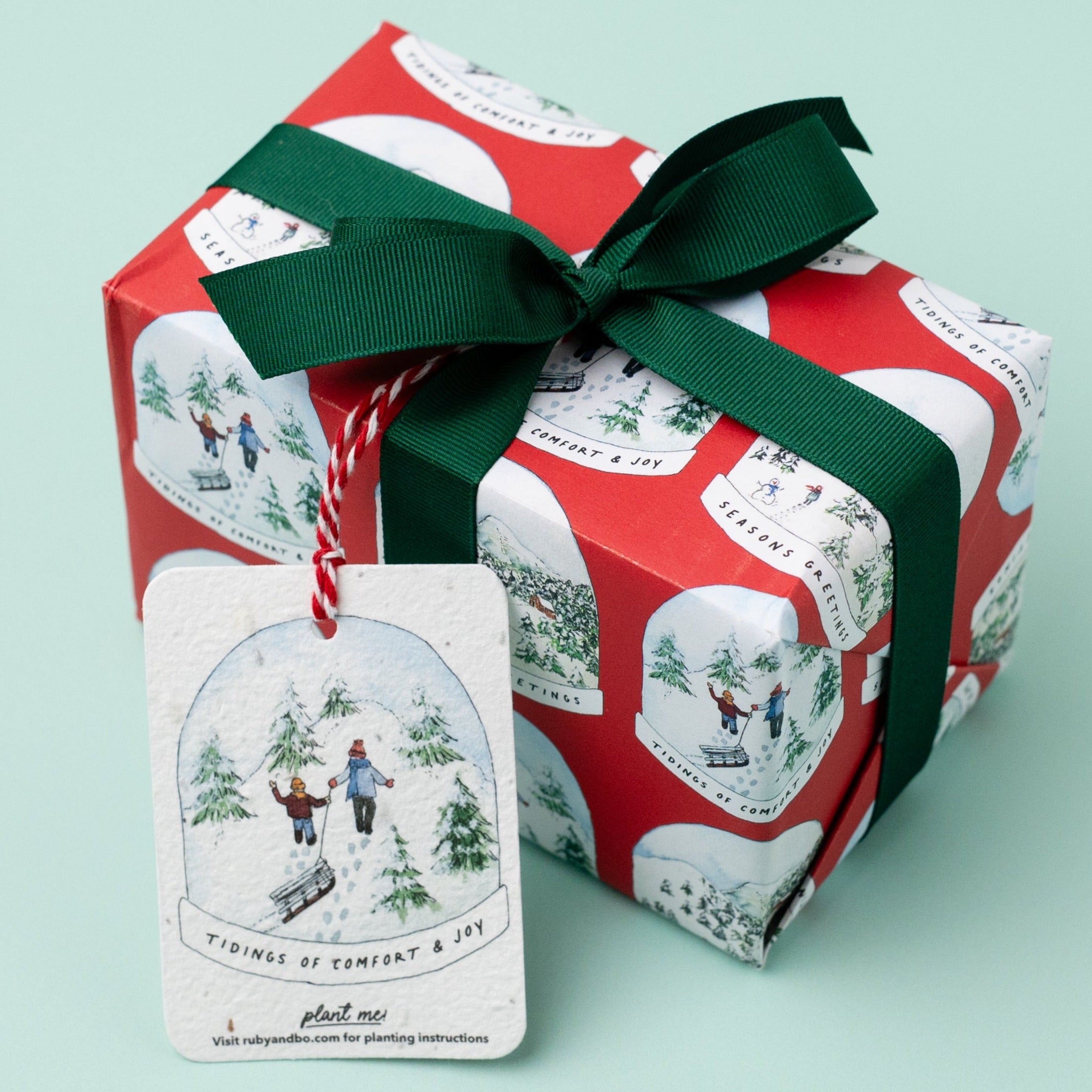 Red Snowglobe Recycled Wrap & Plantable Tag Set