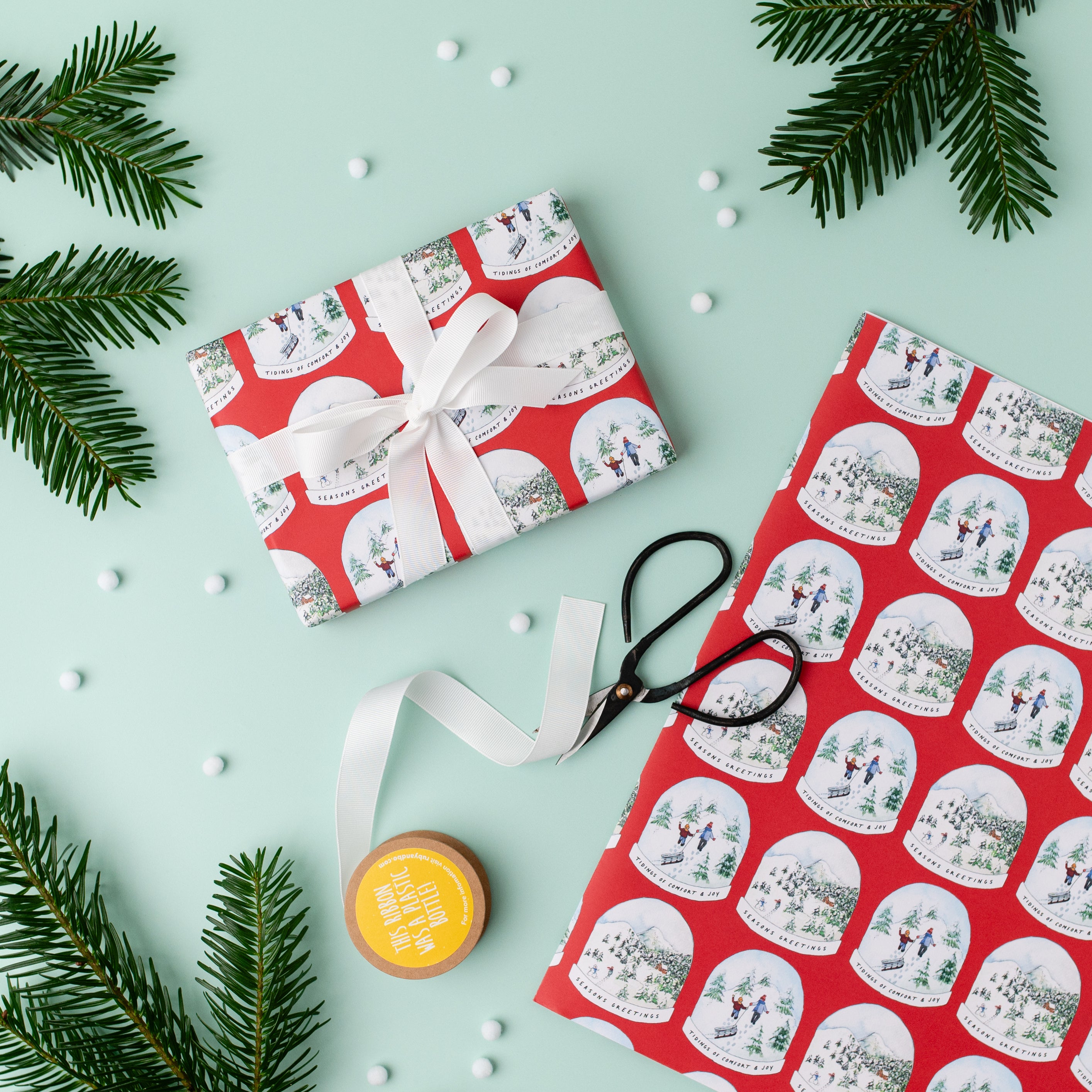 Red Snow Globe Recycled Wrapping Paper