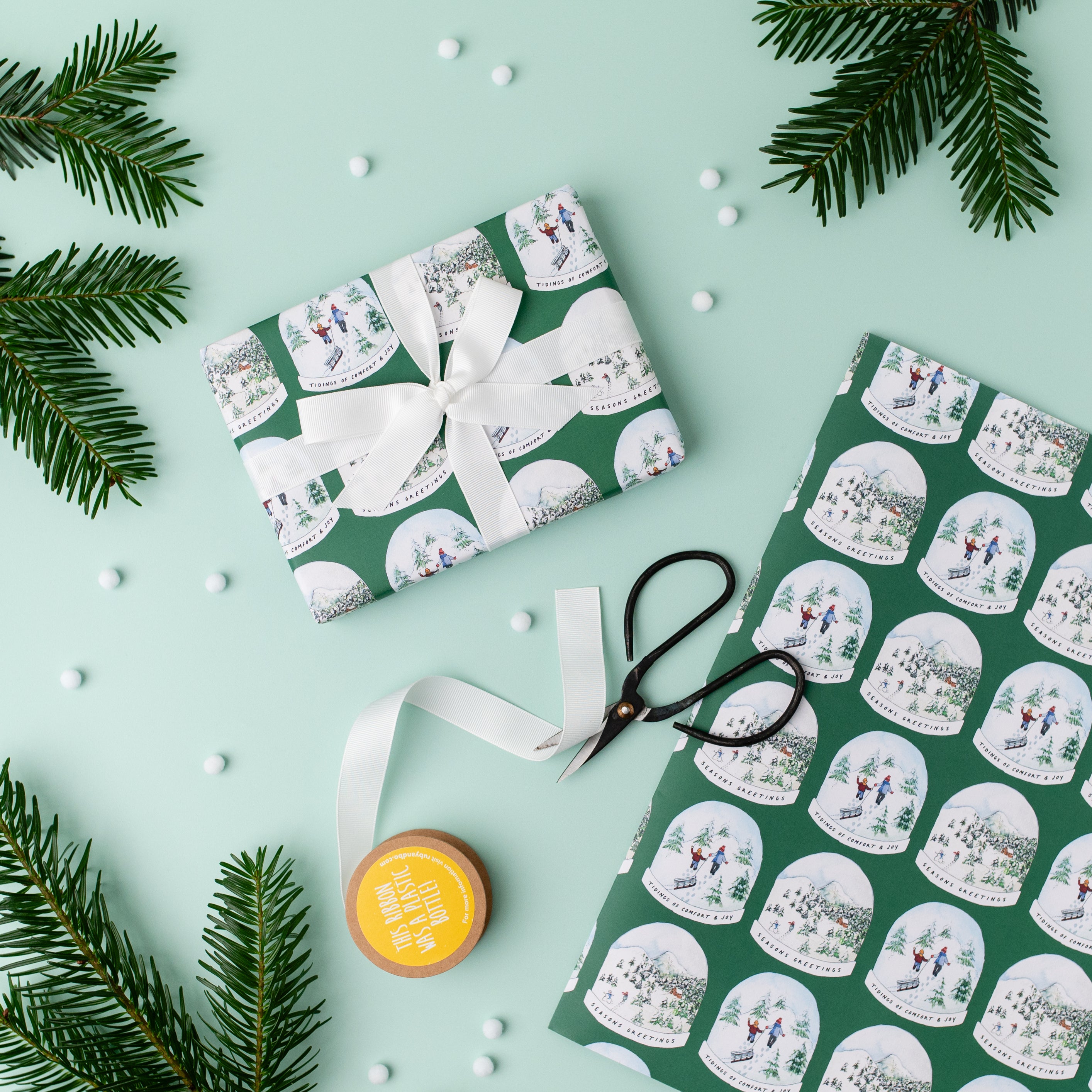 Green Snowglobe Recycled Wrap & Plantable Tag Set