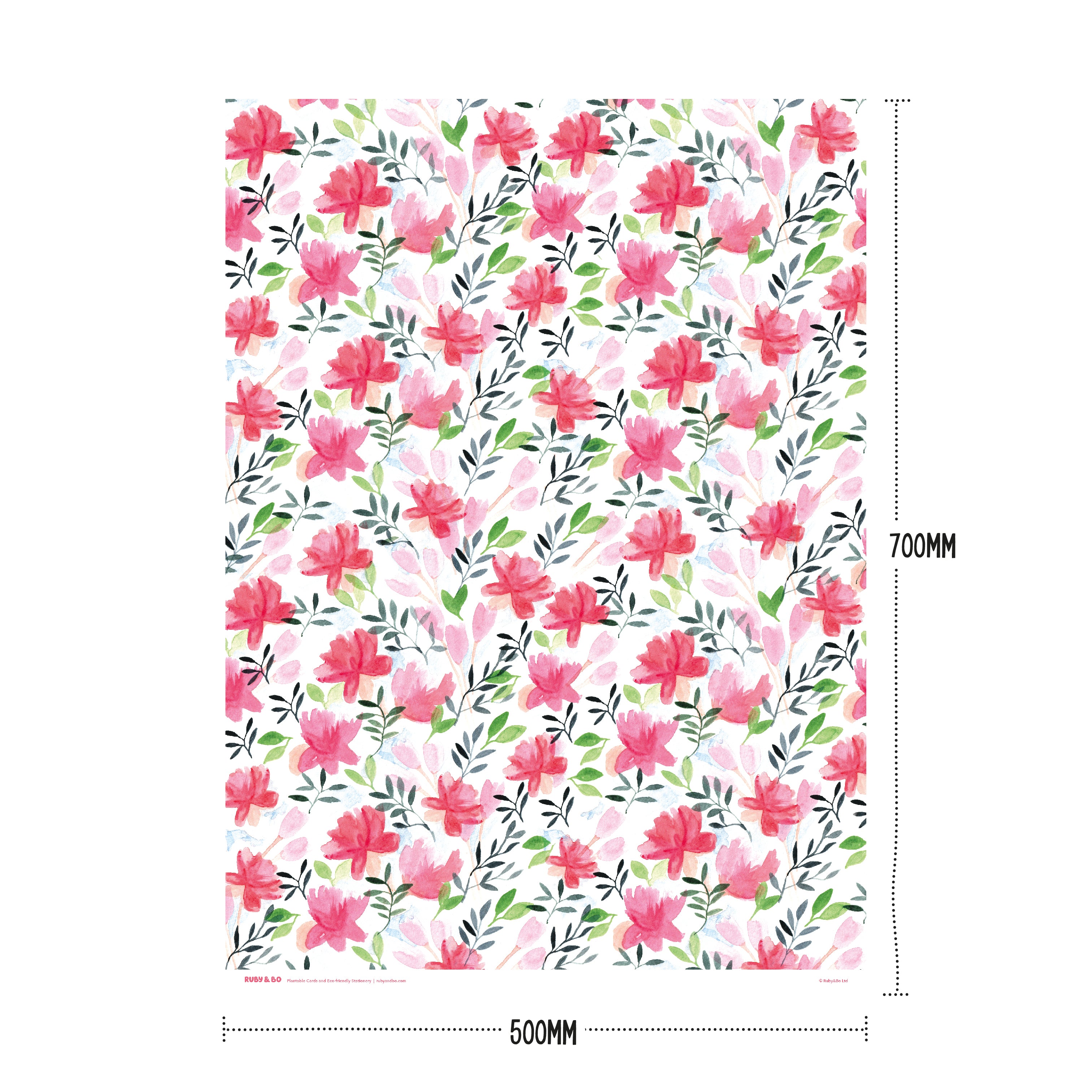 Ruby & Bo Roses Recycled Wrap Showing Product Dimensions 50cm x 70cm