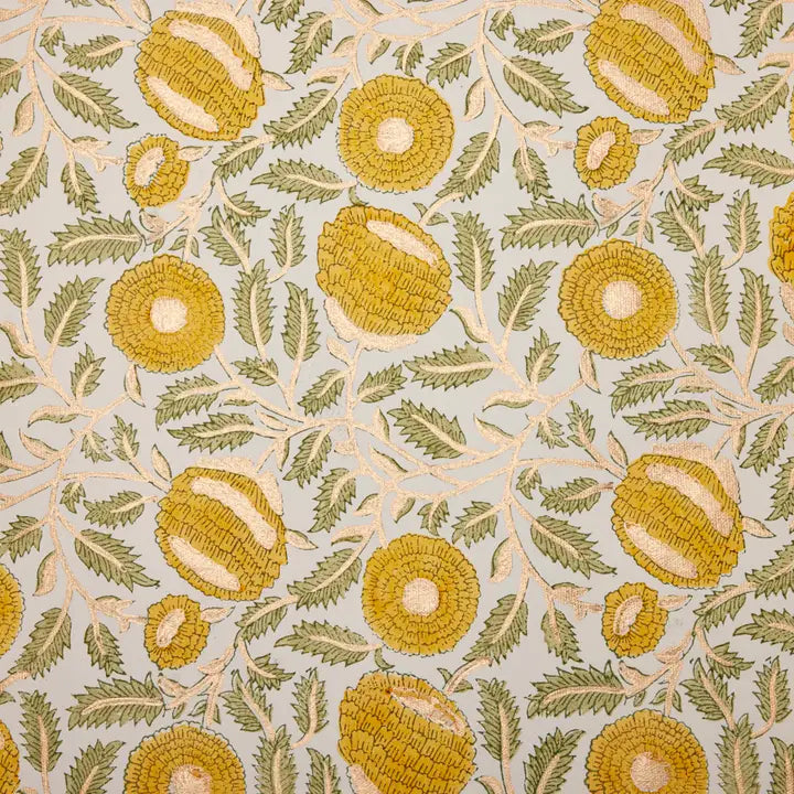 Block Printed Cotton Wrapping Paper - Marigold Sunshine