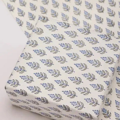 Block Printed Cotton Wrapping Paper - Blue