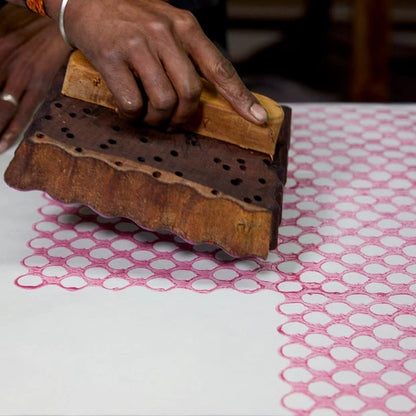 Block Printed Cotton Wrapping Paper - Daisy Pink