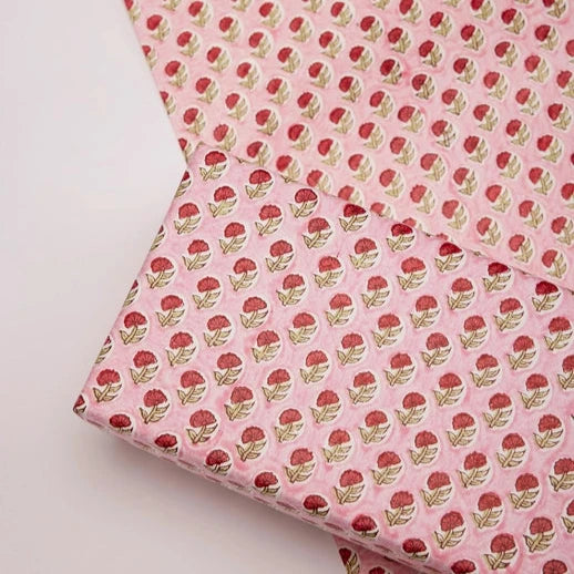 Block Printed Cotton Wrapping Paper - Daisy Pink