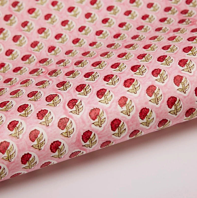 Block Printed Cotton Wrapping Paper - Daisy Pink