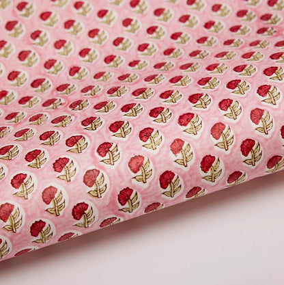 Block Printed Cotton Wrapping Paper - Daisy Pink