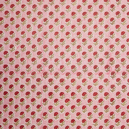 Block Printed Cotton Wrapping Paper - Daisy Pink