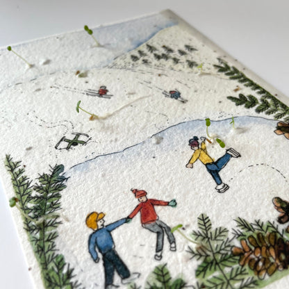 Ruby &amp; Bo Skaters &amp; Skiers Plantable Christmas Card growing wildflower seedlings
