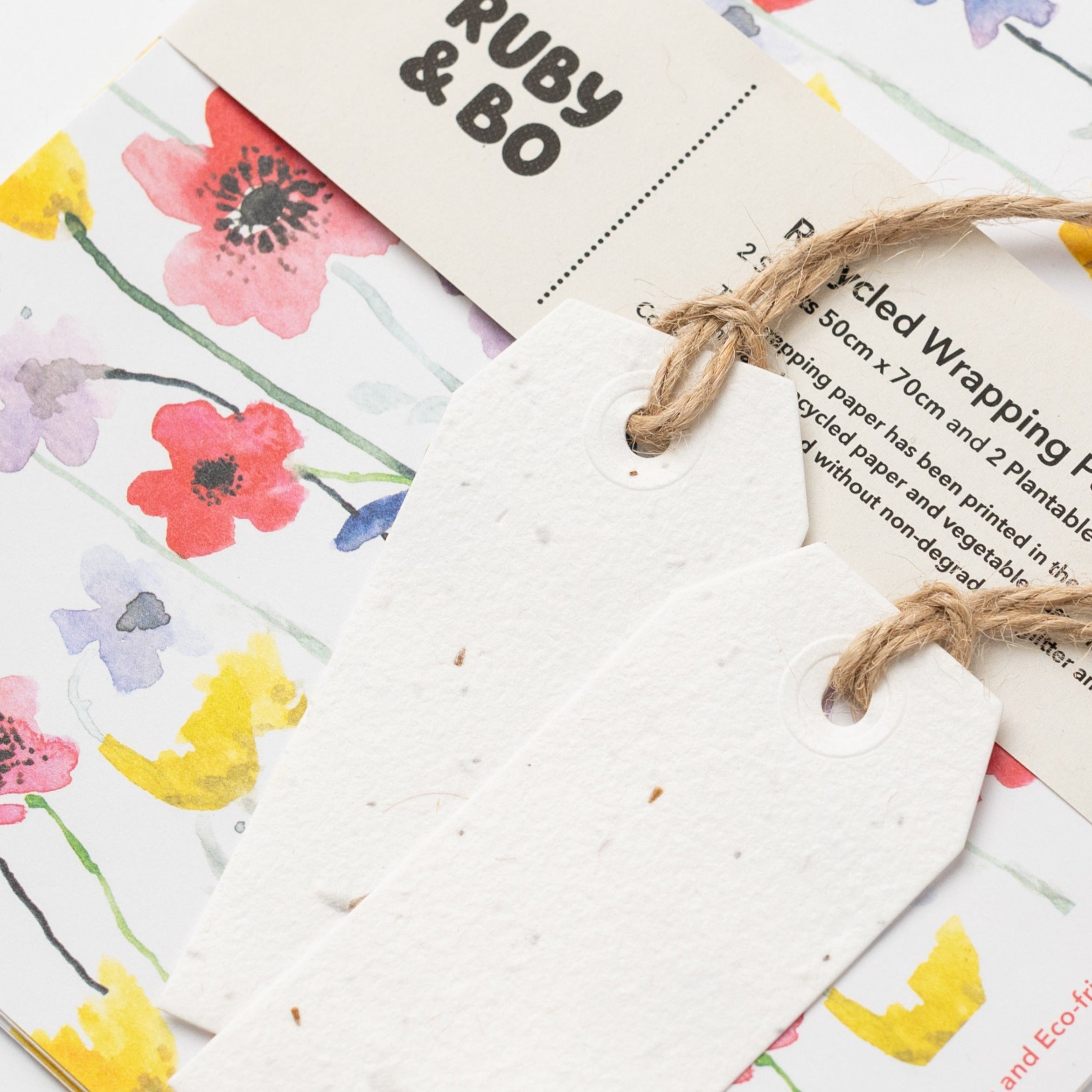 Ruby &amp; Bo Poppy Meadow Recycled Wrap &amp; Plantable Tag Set