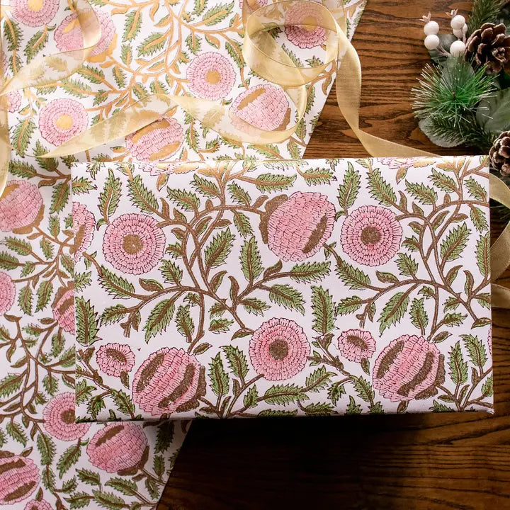 Block Printed Wrapping Paper - Marigold Blush