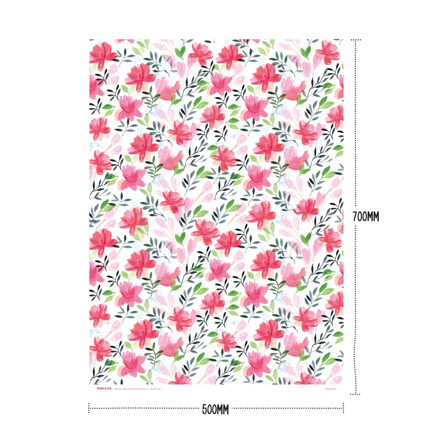 Ruby &amp; Bo Roses Recycled Wrap Showing Product Dimensions 50cm x 70cm