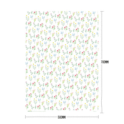 A sheet of Ruby &amp; Bo wildflower recycled wrap showing dimensions 50cm x 70cm