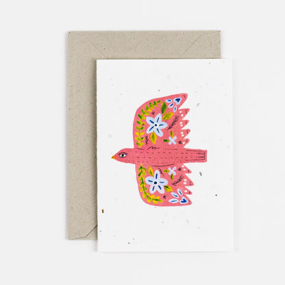 Pink bird plantable notelet